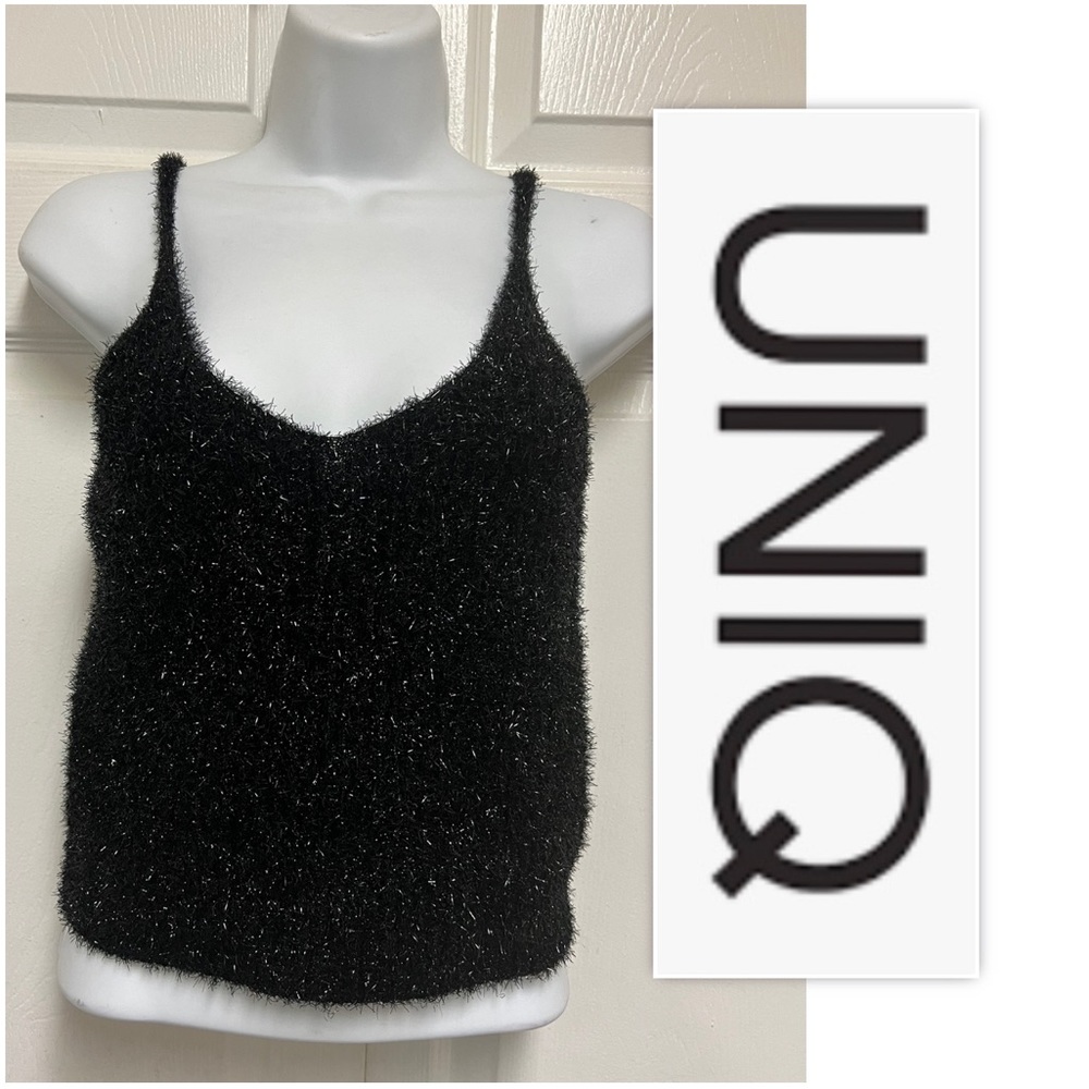 UNIQ Black Fuzzy Sparkly Cropped Cami